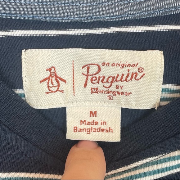 Original Penguin Striped T-Shirt - Medium - Blue with White and Teal stripes - Picture 4 of 4